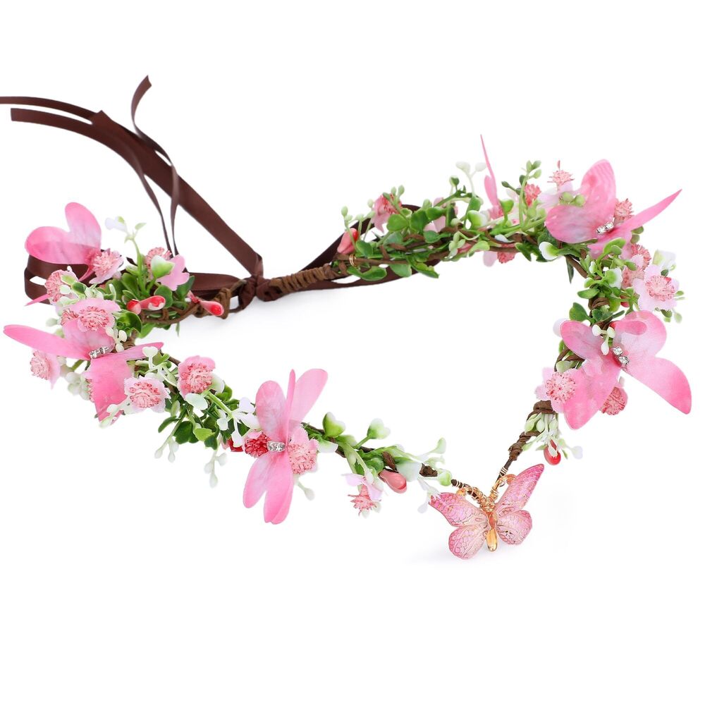 7313 Pink Elf Flower Crown - Handmade Butterfly Fairy Headpiece Floral